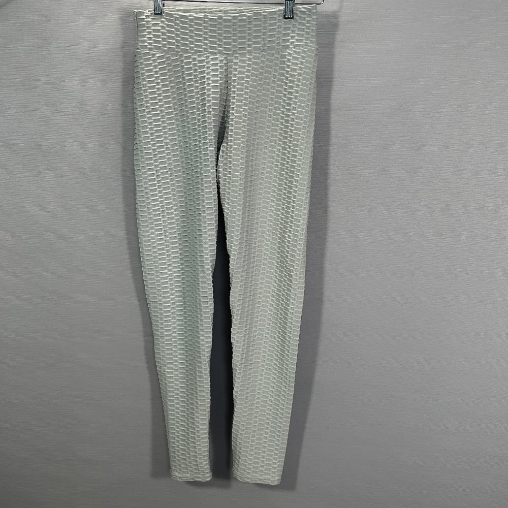 Compression Pants Womens Large Gray Textured Running Jogging Stretch Yoga Workou
